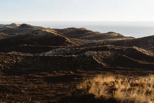 Paesaggio di dune a Sylt con colline e acqua sullo sfondo